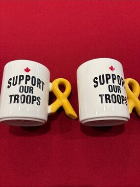 “Support Our Troops “White Ceramic Mugs with Yellow Ribbon Handle
Set of 2
